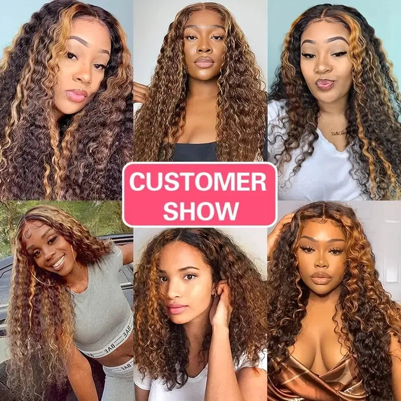 30/36 pulgadas 13x4 Hd peluca Frontal cabello humano Ombro resaltado onda profunda Piano 13x6 encaje Frontal Remy 100% pelucas de cabello humano 4x4 cierre