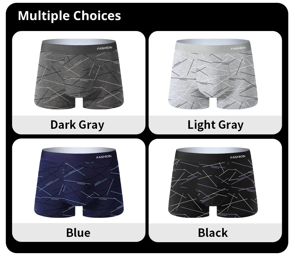 Ropa interior para hombre 4 Uds., calzoncillos boxer íntimos con estampado de líneas diarias cómodos, suaves y a la moda, boxers deportivos y transpirables