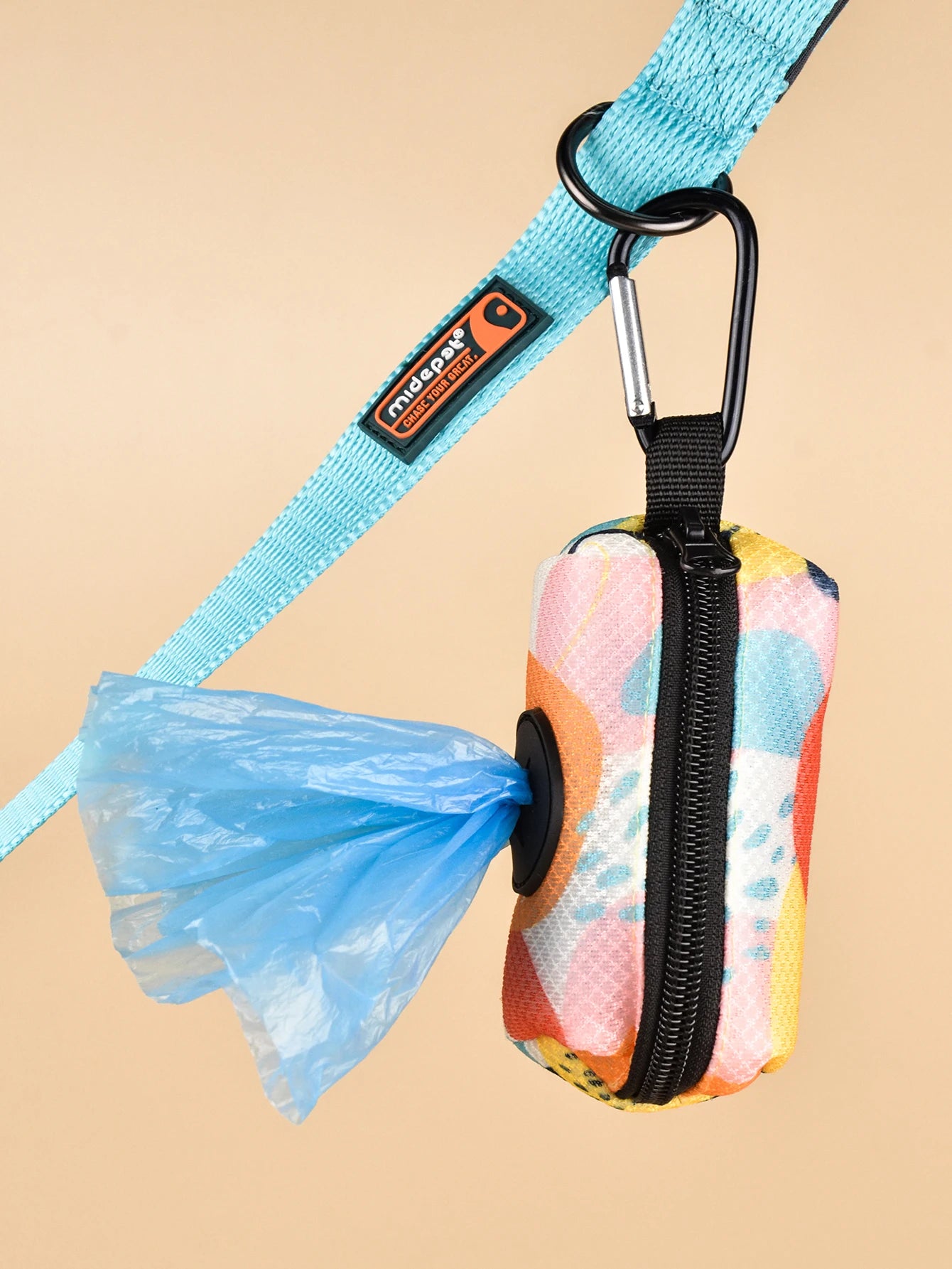 Dispensador de soporte para bolsa de excrementos de mascotas, diseño bonito con estampado abstracto, sin bolsa y correas para excrementos, se puede conectar con cualquier correa para perros