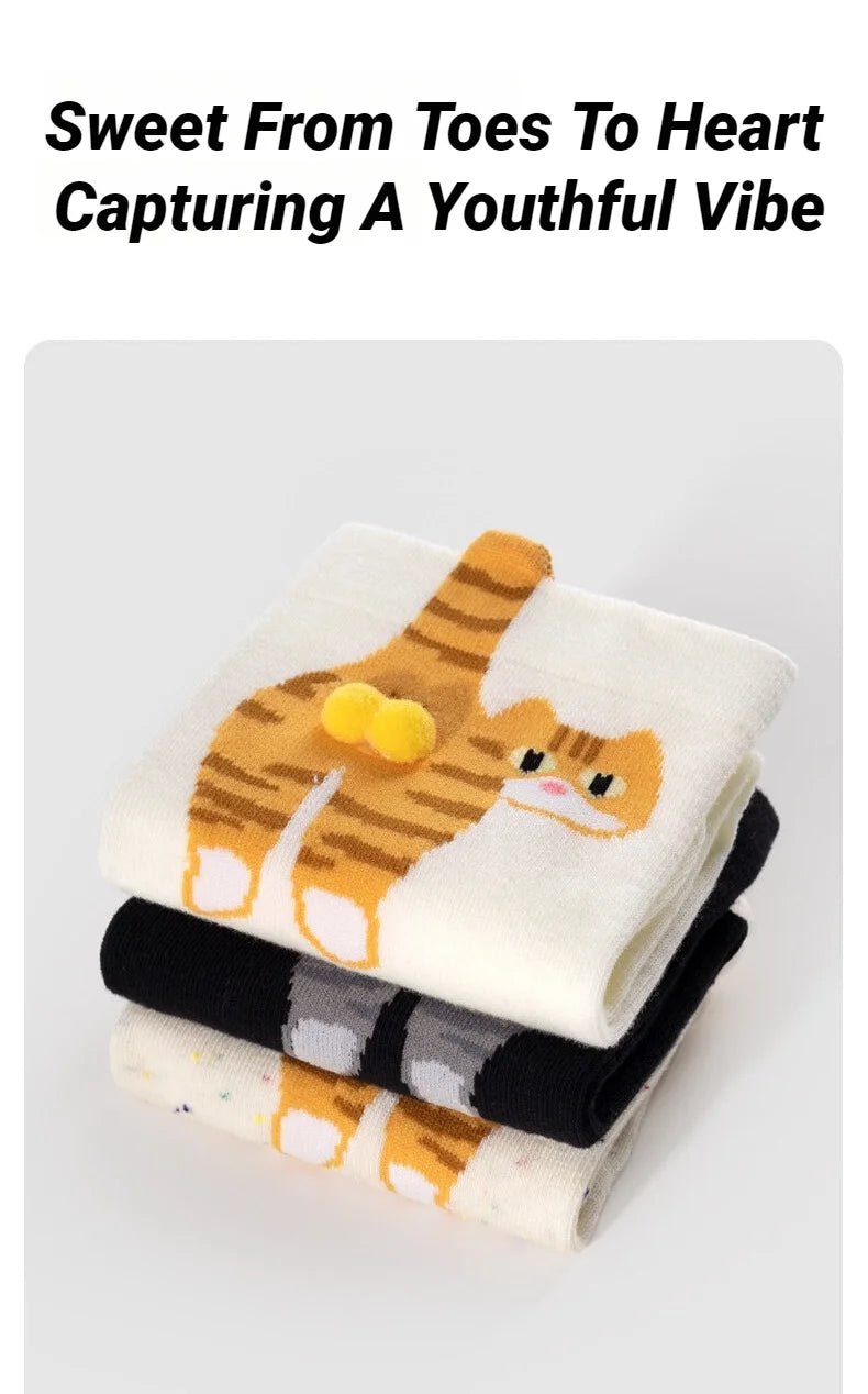 Calcetines Divertidos con Diseño de Gato, Negros/Blancos, Transpirables, Suaves, para Mujer, Novedad, Regalo Kawaii