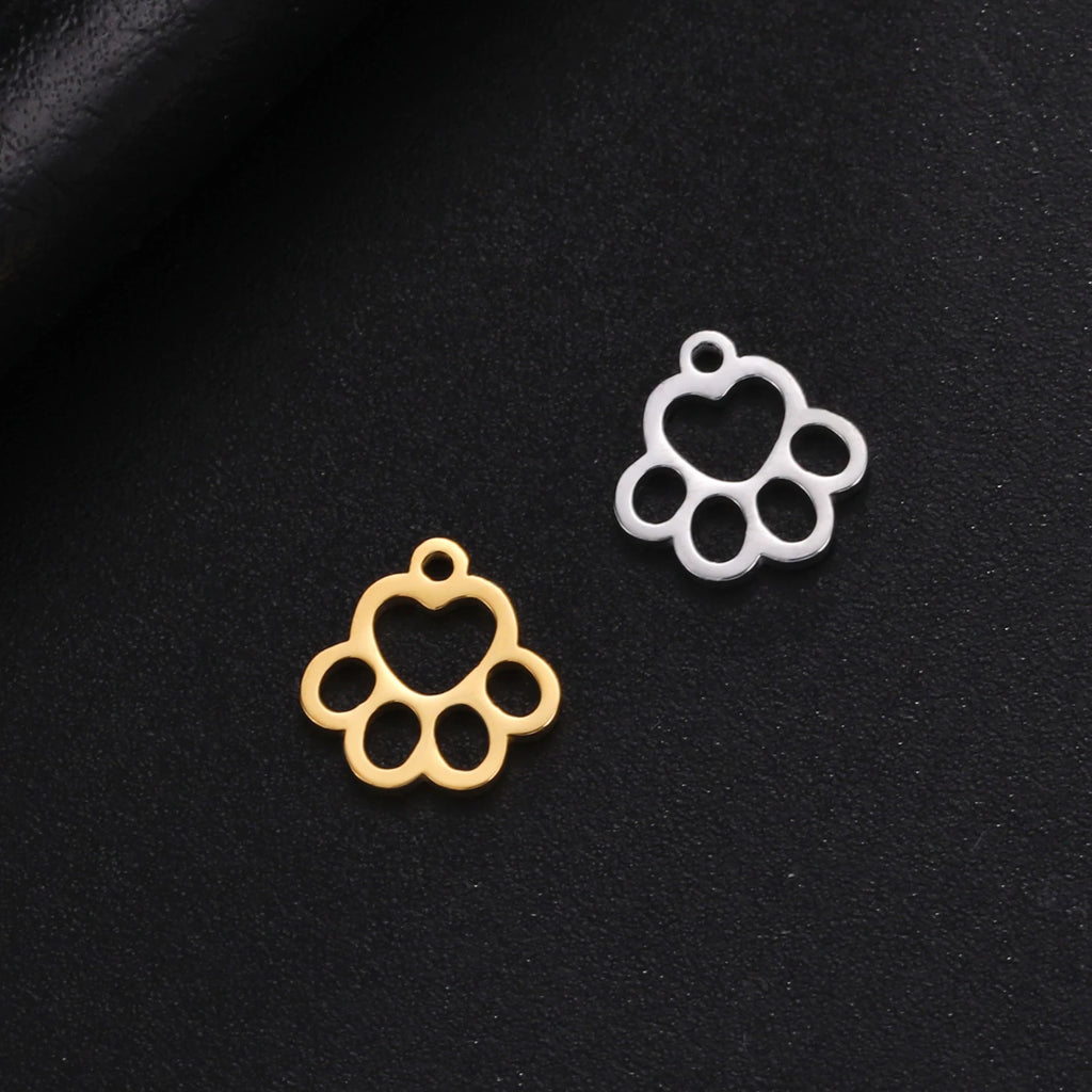 Cazador-abalorios de acero inoxidable con huella de pata de perro y gato, para hacer joyería DIY, bonito colgante de Animal para pulsera, pendientes y collar