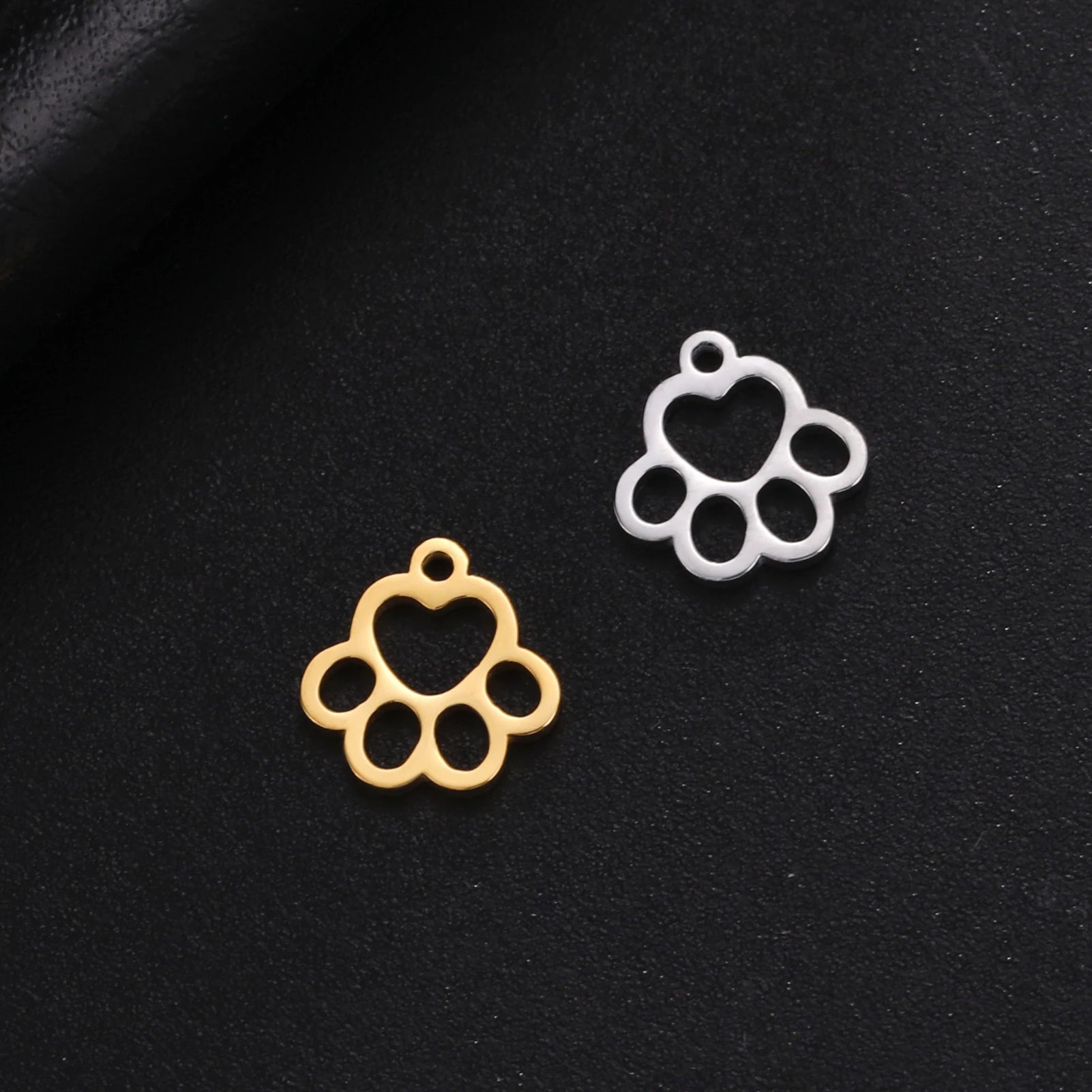 Cazador-abalorios de acero inoxidable con huella de pata de perro y gato, para hacer joyería DIY, bonito colgante de Animal para pulsera, pendientes y collar