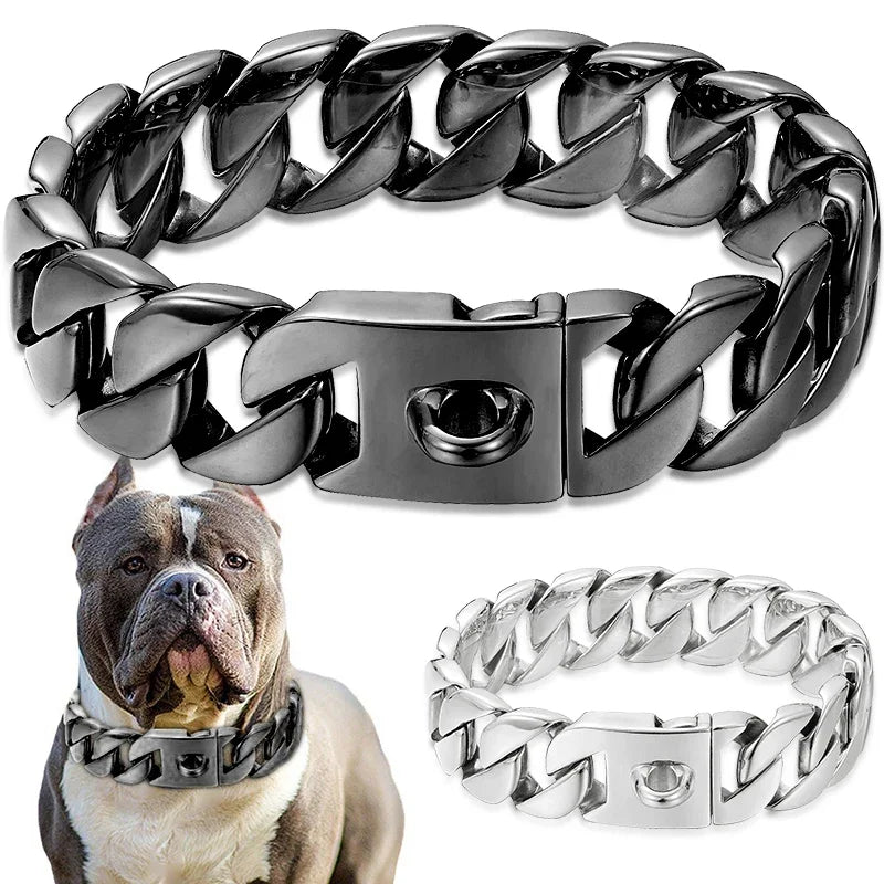 Collar de perro de oro fundido de acero inoxidable fuerte de 32mm, Collar con hebilla sólida, cadena para perro grande de lucha contra el bulto