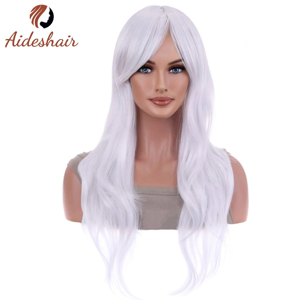 Peluca sintética Aideshair, pelucas de moda de 28 "y 70cm de largo, pelo rizado ondulado, peluca resistente al calor, peluca de Cosplay para mujeres con gorro de peluca gratis