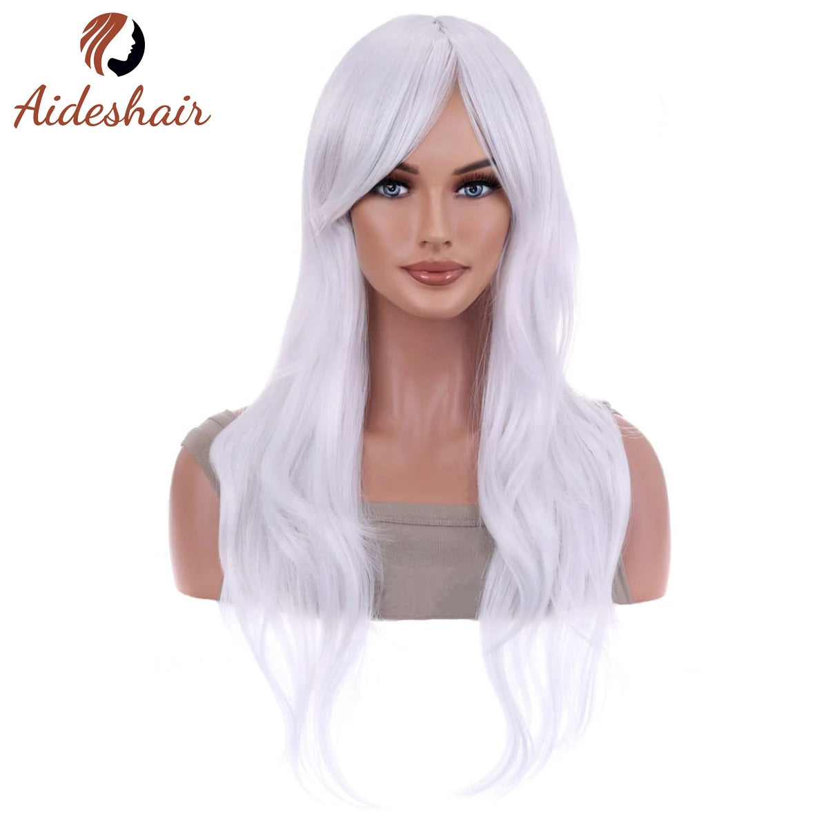 Peluca sintética Aideshair, pelucas de moda de 28 "y 70cm de largo, pelo rizado ondulado, peluca resistente al calor, peluca de Cosplay para mujeres con gorro de peluca gratis