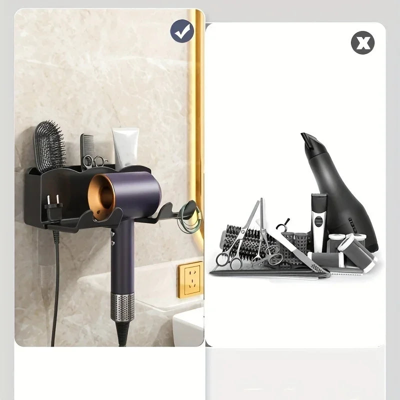 Estante de almacenamiento para secador de pelo, soporte montado en la pared para baño no perforado, almacenamiento de conductos de aire para baño, 1 ud.