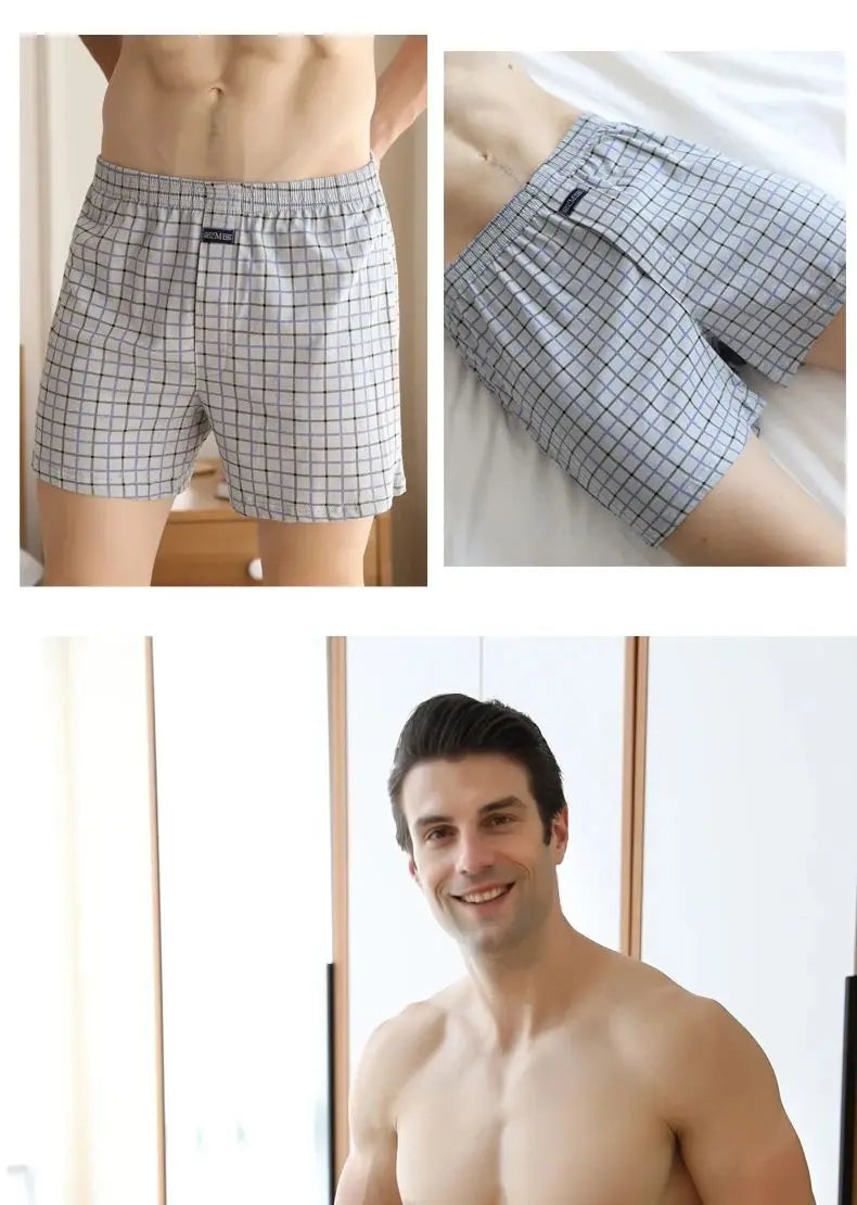 Pantalones Aro de talla grande M-3XL para hombre, ropa interior de celosía de algodón, pantalones cortos holgados de cintura alta para verano, pantalones cortos finos y transpirables para el hogar, calzoncillos con bolsa