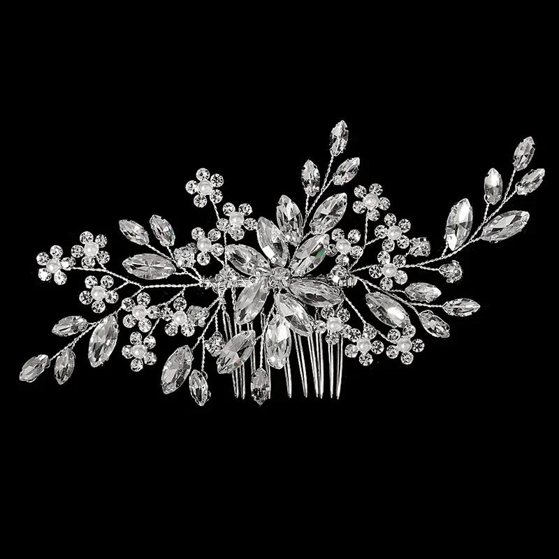 Nuevo peine de aleación de plata hecho a mano con perlas y diamantes de imitación, tocado de Metal a la moda, accesorio de joyería para el cabello elegante para mujer
