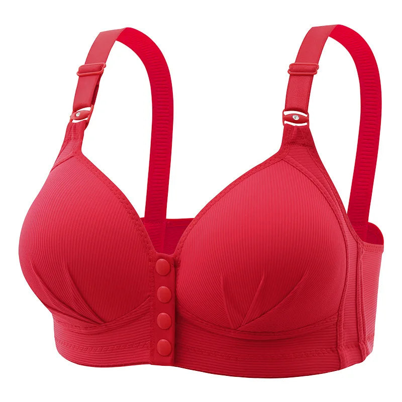 Nuevo sujetador de talla grande con hebilla frontal para mujer, Push up Sexy, copa fina ajustable, transpirable, cómoda, ropa interior para mamá de mediana edad