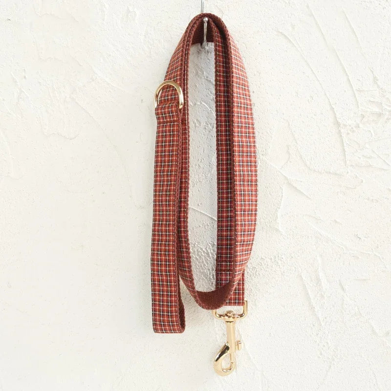 Collar personalizado para perro, Correa con grabado gratis, etiqueta de nombre de identificación, accesorio para mascota, Collar para cachorro a cuadros rojo y marrón