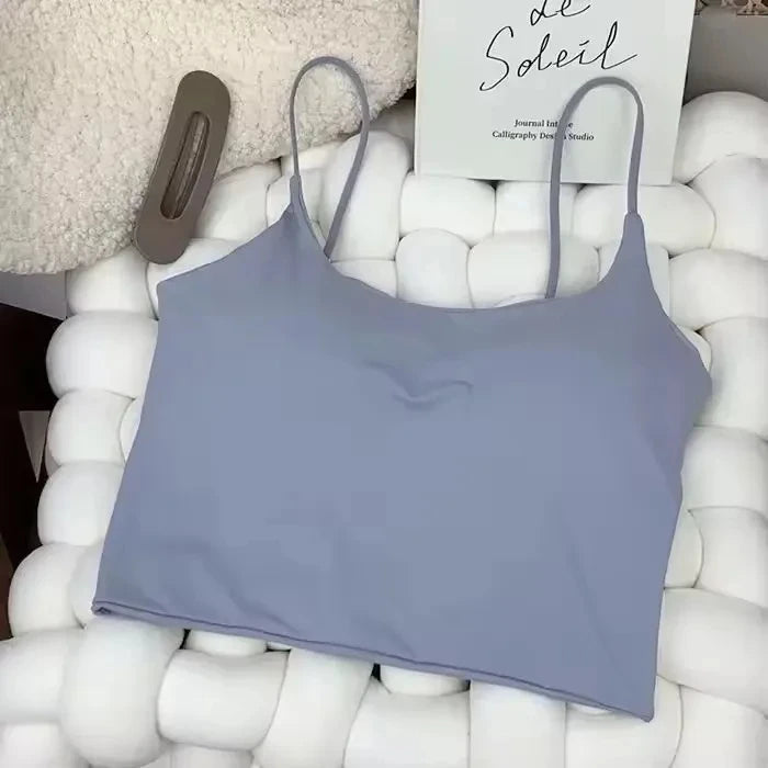 Top con sujetador de verano para mujer, Top corto de seda helada, Tops de tubo sin costuras, camisola, ropa interior, moda coreana, Bralette con relleno liso, chaleco