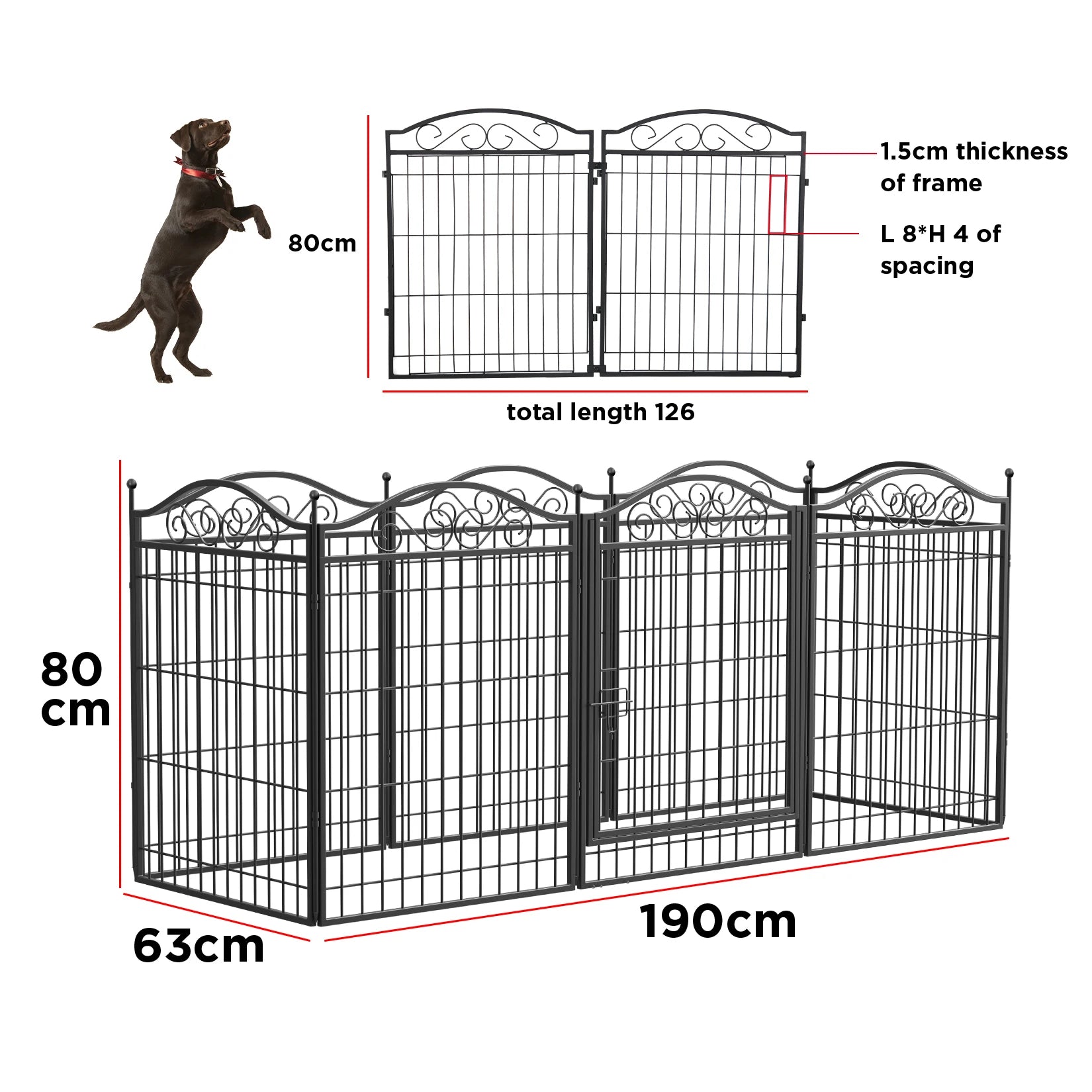 Parque infantil para perros, parque infantil de 8 paneles de 32 pulgadas de altura, valla de ejercicio para perros antioxidante plegable para interiores y exteriores, portátil