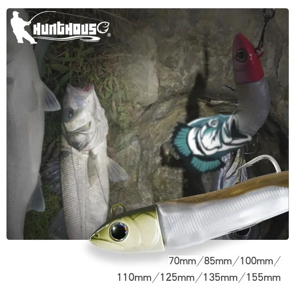 Señuelo de pesca de silicona suave Hunthouse Barre T. Minnow 70/85/100/110/125/135/155mm para lubina y lucio LW216