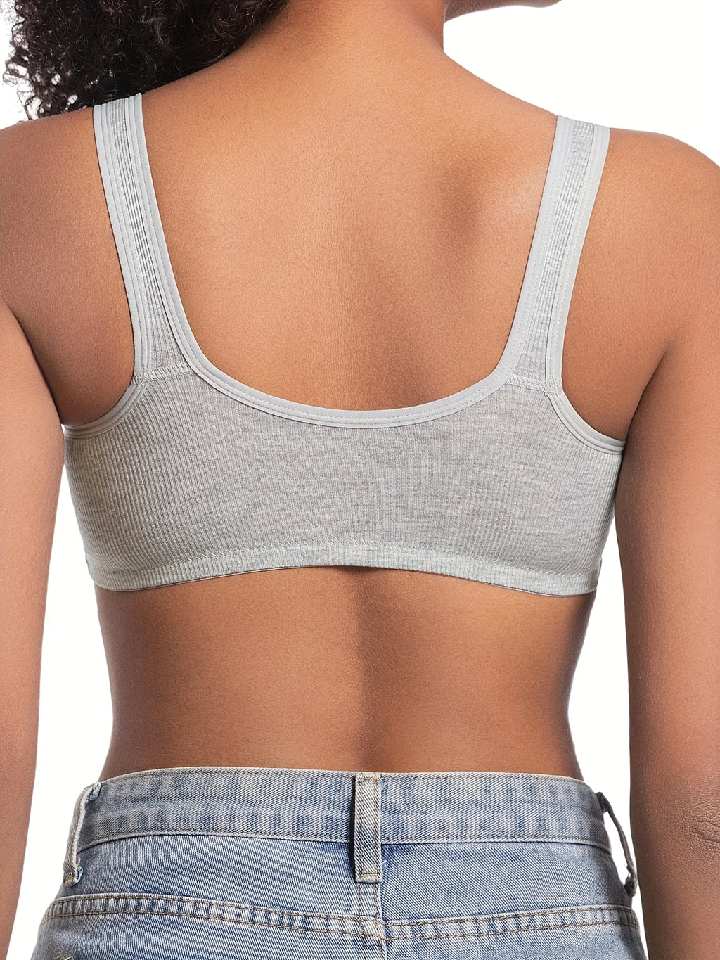 Sujetador de mujer sin aros con cierre frontal, color sólido, cobertura total, copas fijas, más consideradas para personas de mediana edad y mayores individuales