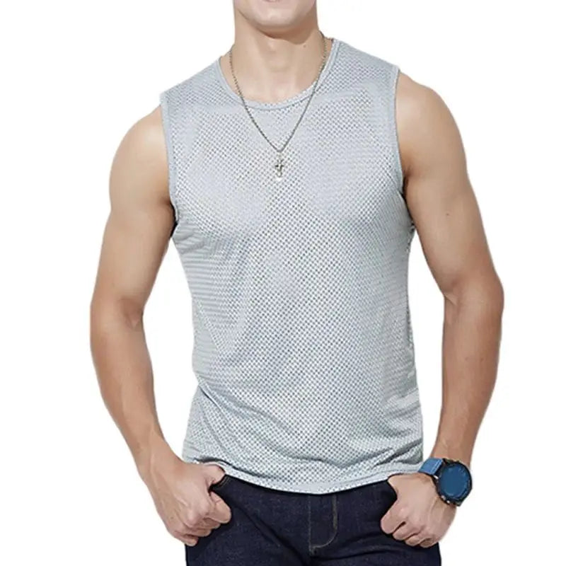 Camisetas sin mangas de malla de seda helada para hombre, camiseta sin mangas transparente para culturismo, chaleco de Fitness, camisetas musculosas de malla para hombre, 1 ud.