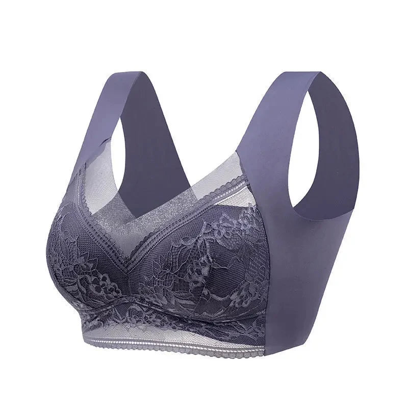 L-6L sujetador grande para mujer, Push Up de seda helada, Bralette superior sin costuras, sujetadores de encaje inalámbricos para verano, Top de talla grande, lencería, ropa interior 15019