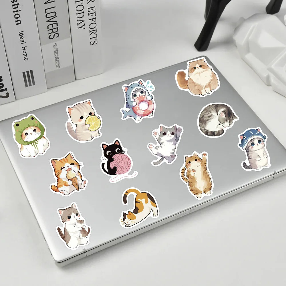 50 Uds. De pegatinas de dibujos animados de gato, decoración artesanal, maleta, álbum de recortes, teléfono, portátil, papelería, gatito, pegatina de juguete para niños