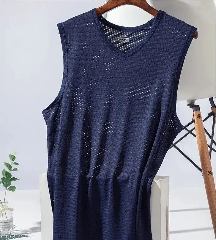 Camisetas sin mangas de malla de seda helada para hombre, camiseta sin mangas transparente para culturismo, chaleco de Fitness, camisetas musculosas de malla para hombre, 1 ud.