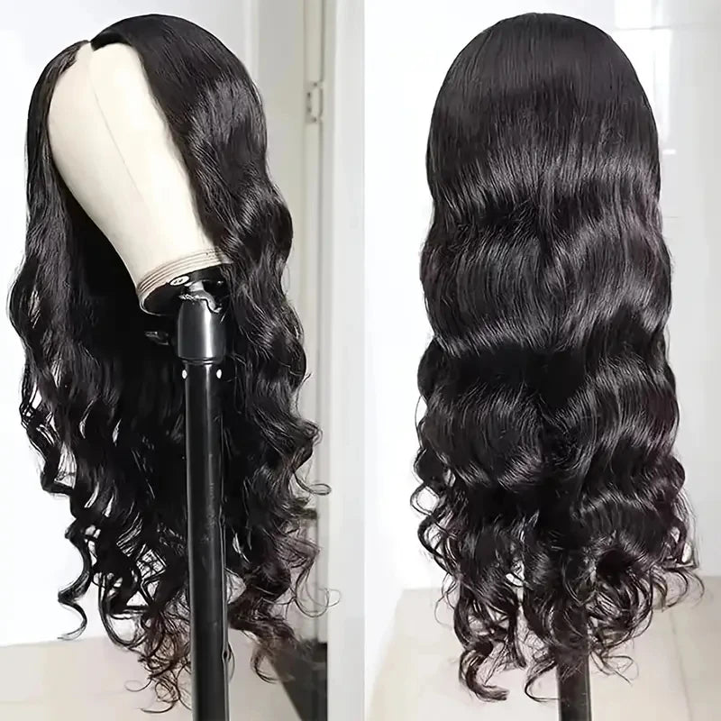 Pelucas con parte en V para mujeres negras, cabello humano con 250% de densidad, Clip para cabeza completa en media peluca sin dejar fuera, peluca ondulada para mujeres negras