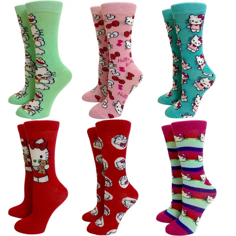 Anime nueva moda colorido divertido feliz Casual calcetines largos de mujer vestido Harajuku lindo gato de dibujos animados creativo hombres calcetines tamaño 35-44