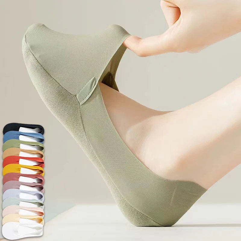 5 pares de calcetines para mujer, transpirables, invisibles, de silicona, antideslizantes, de color sólido, calcetines tipo barco, cómodos, de alta calidad, invisibles, ultrafinos