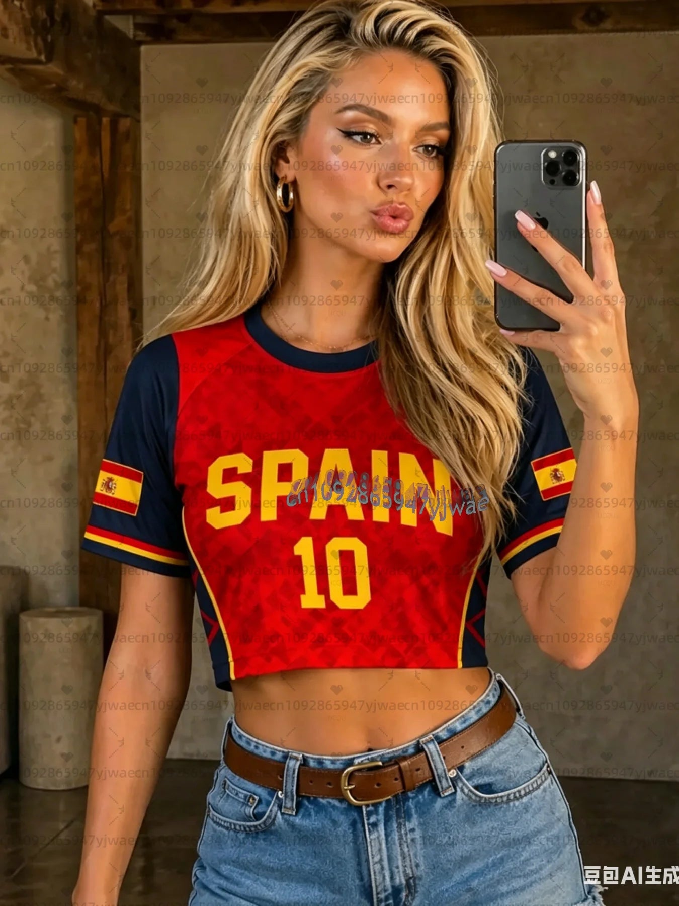 Camiseta de Manga Corta con Cuello Redondo para Hombre y Mujer, Estilo Y2K, Sexy, para Animadores, España N.º 10, Fútbol, Hip Hop, 2026