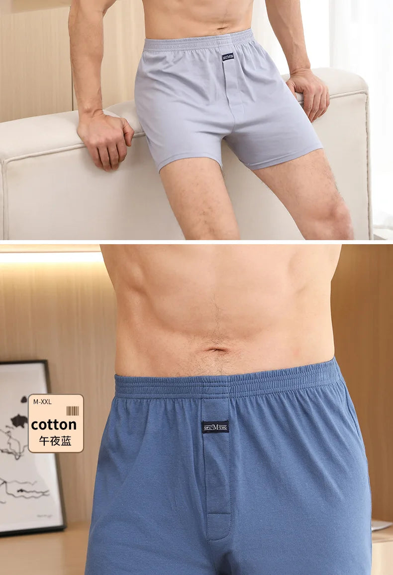 1 Uds. Ropa interior para hombre, pantalones Aro de algodón puro para dormir en casa, pantalones cortos holgados y transpirables de cintura alta para hombre, Boxers de cuatro esquinas