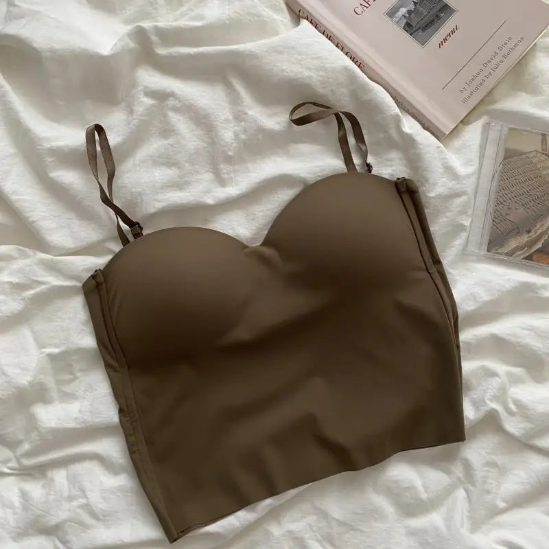 Aishang-Chaleco fino de seda helada para mujer, camisola con espalda francesa, copa fija integrada, ropa exterior, pecho envolvente de especias