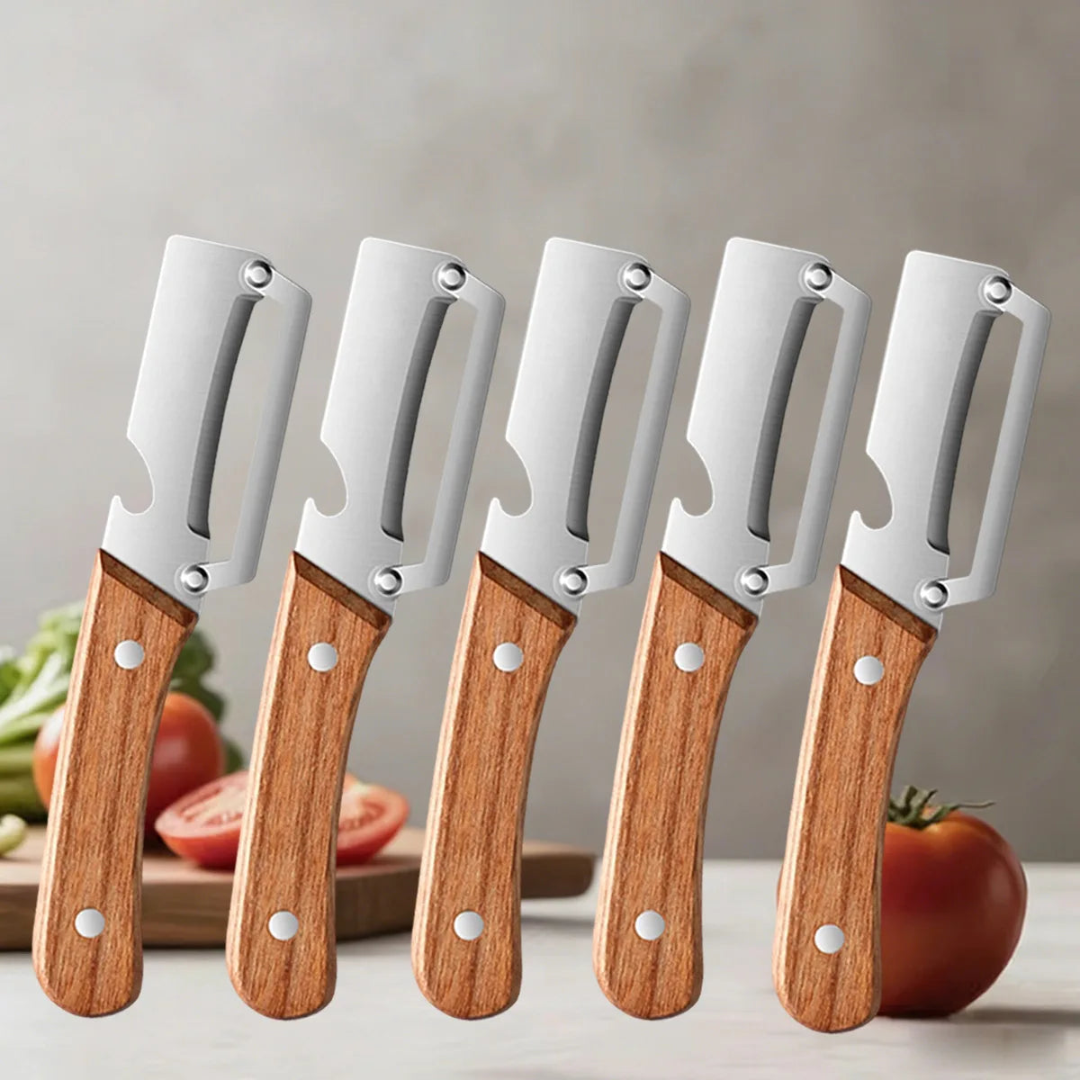 Pelador de Cocina de Acero Inoxidable con Mango de Madera para Pelar y Rebanar Frutas y Verduras, Utensilio de Cocina