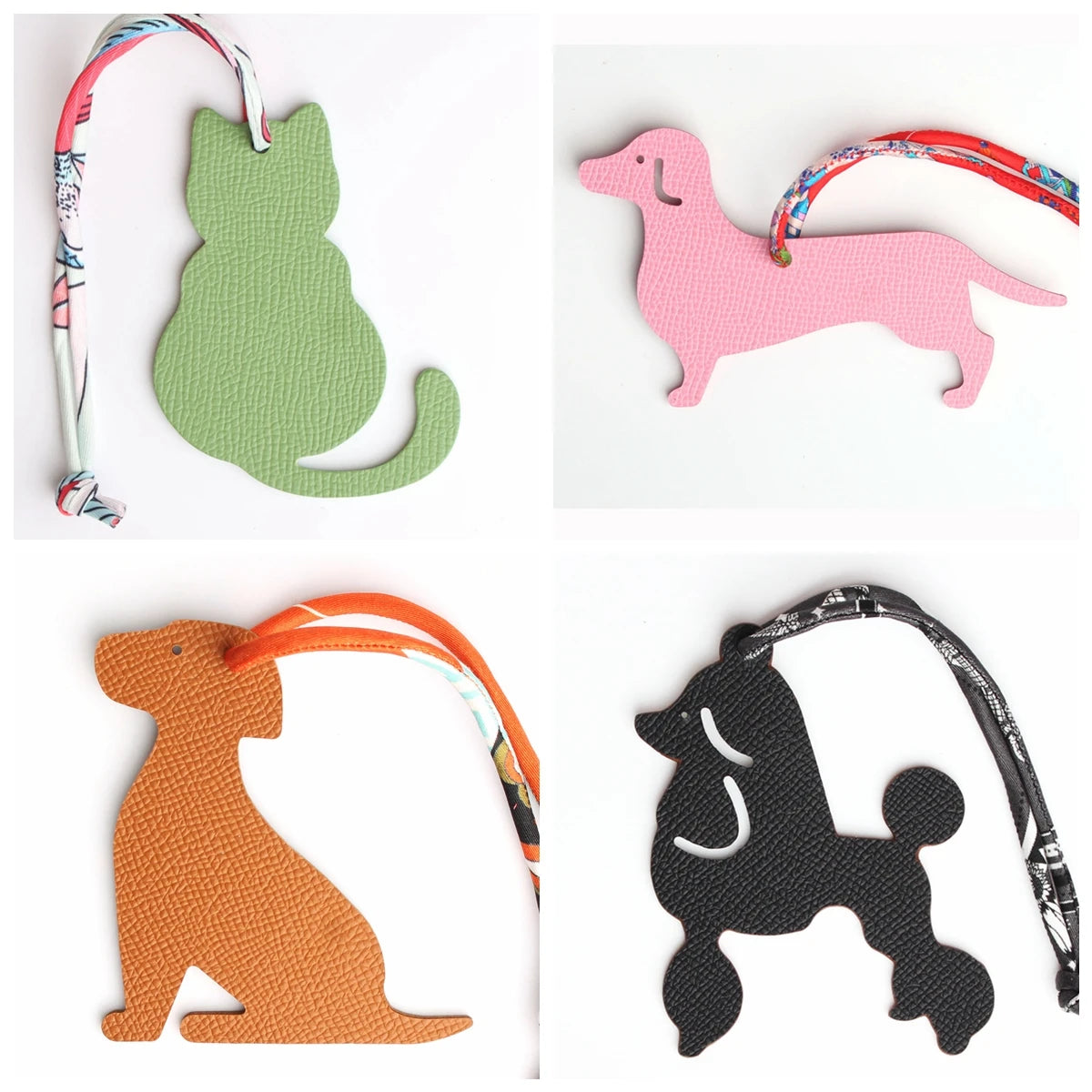 Llavero de piel de cocodrilo para mujer con formas de gato, perro y otros animales en colores variados.