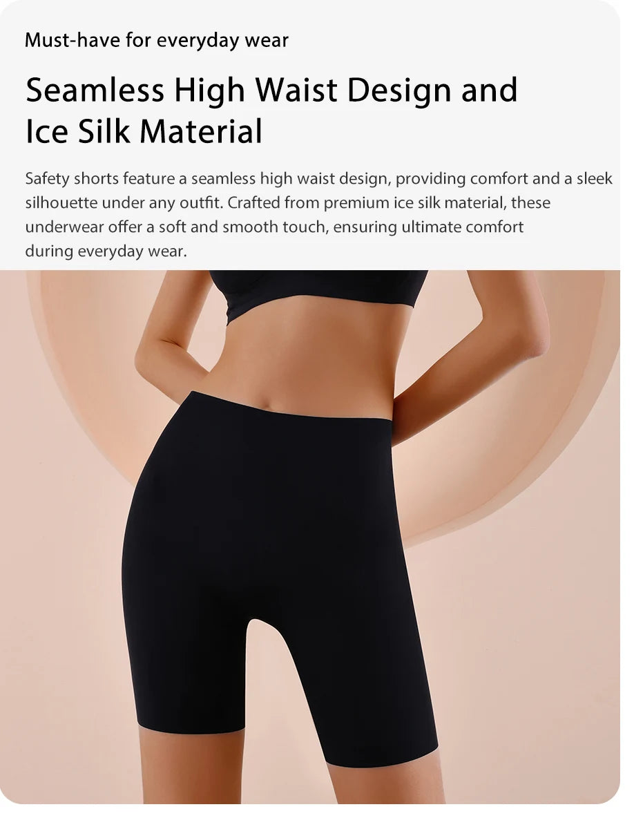 Pantalones cortos de cintura alta sin costuras para mujer, ropa interior deportiva, Bóxer, Control de barriga, elevación de cadera, seda de hielo, seguridad