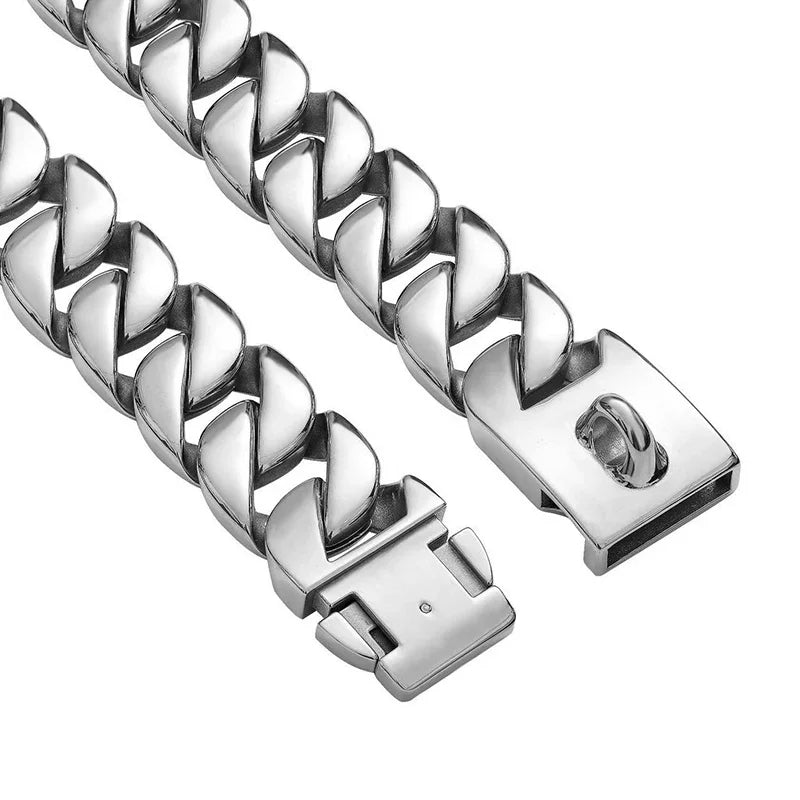 Collar de perro de oro fundido de acero inoxidable fuerte de 32mm, Collar con hebilla sólida, cadena para perro grande de lucha contra el bulto