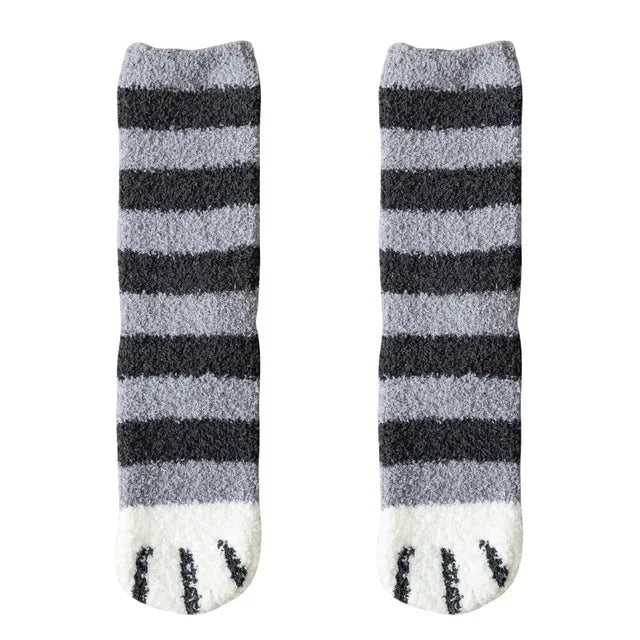 Calcetines blancos de dibujos animados Kawaii para mujer, bonitos calcetines 3d con diseño de pata de perro y gato, calcetines cálidos y divertidos de lana para dormir en el suelo del hogar