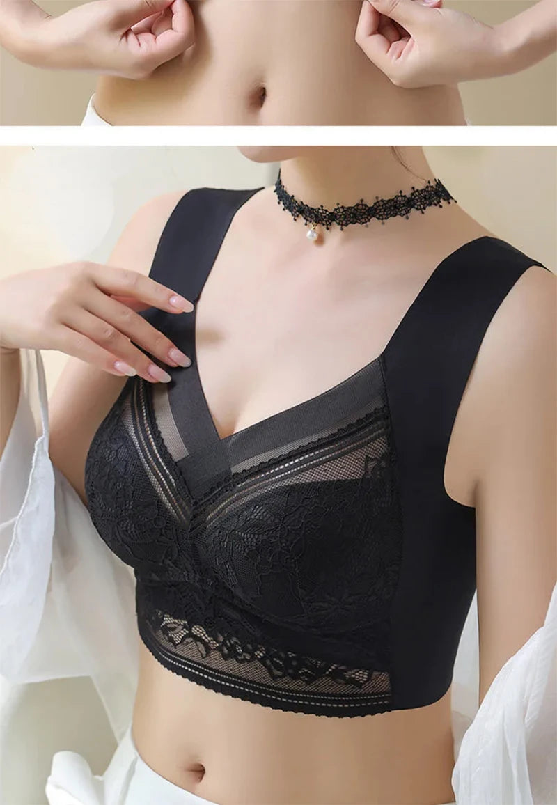 L-6L sujetador grande para mujer, Push Up de seda helada, Bralette superior sin costuras, sujetadores de encaje inalámbricos para verano, Top de talla grande, lencería, ropa interior 15019