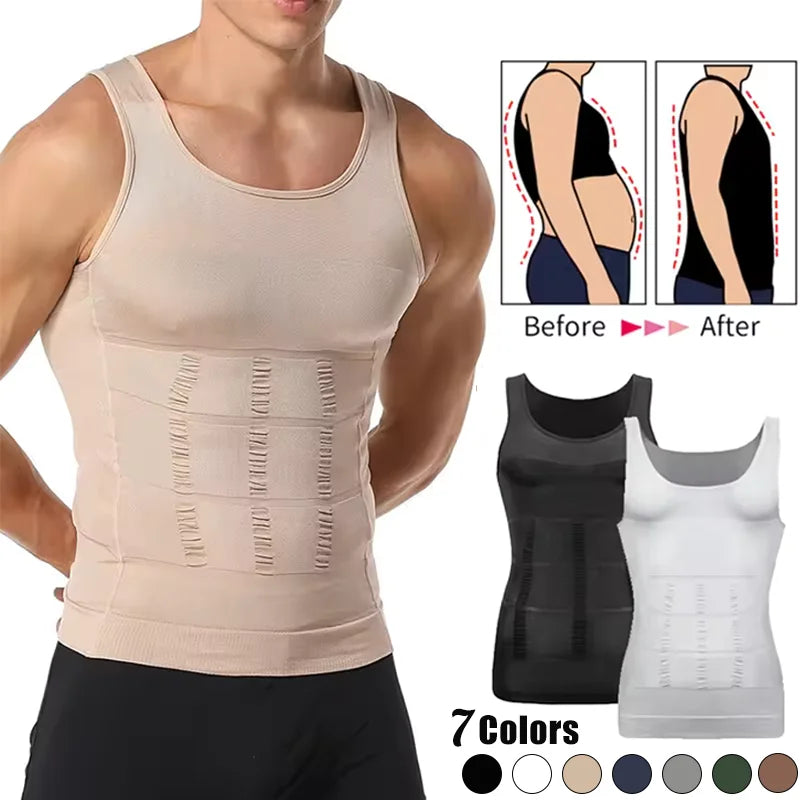 Chaleco moldeador de cuerpo adelgazante para hombre, camisa Abs para Abdomen, entrenamiento de gimnasio delgado, Control de barriga, camiseta sin mangas de compresión, ropa moldeadora sin mangas