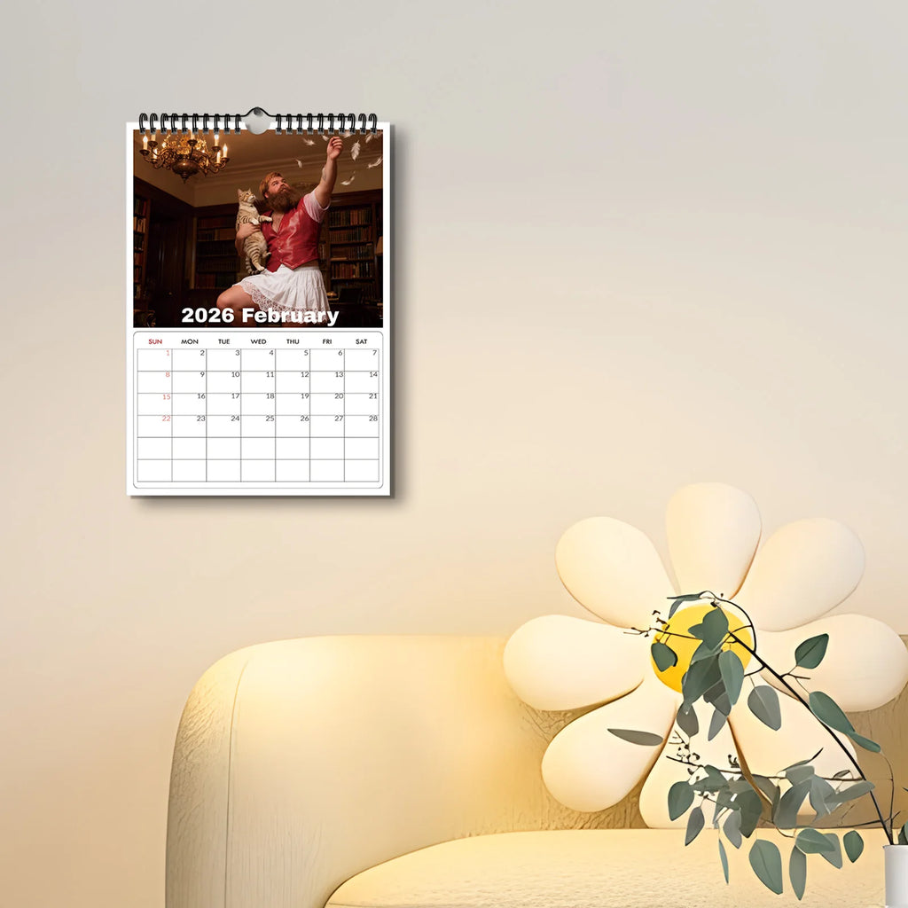 Calendario de pared con temática de Daddies de gato 2026, amantes de los gatos y entusiastas de las mascotas, Ideal para decoración del hogar y la oficina, calendario de pared divertido, 1 ud.