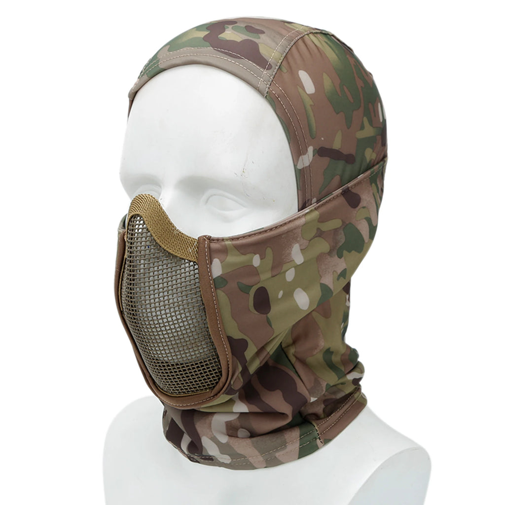Pasamontañas Táctico de Malla para Airsoft y Paintball, Cubre Rostro Completo, Estilo Ninja, Capucha Metálica de Acero, Diseño Plegable