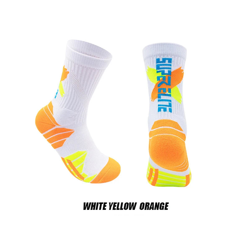 Calcetines deportivos profesionales para hombre, medias de tubo alto, con fondo grueso, absorbente de golpes, contraste de Color, Elite, 1 par
