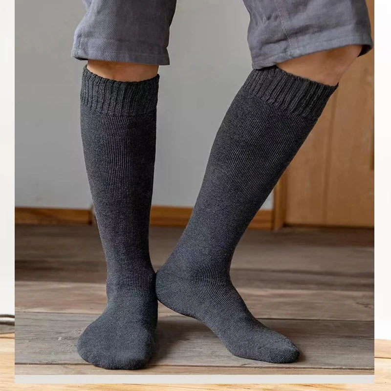 Calcetines largos hasta la rodilla de invierno para hombre, medias de lana que mantienen el calor más largas, calcetines de compresión de felpa para invierno, cubierta gruesa de algodón, regalo Sokken para pantorrilla