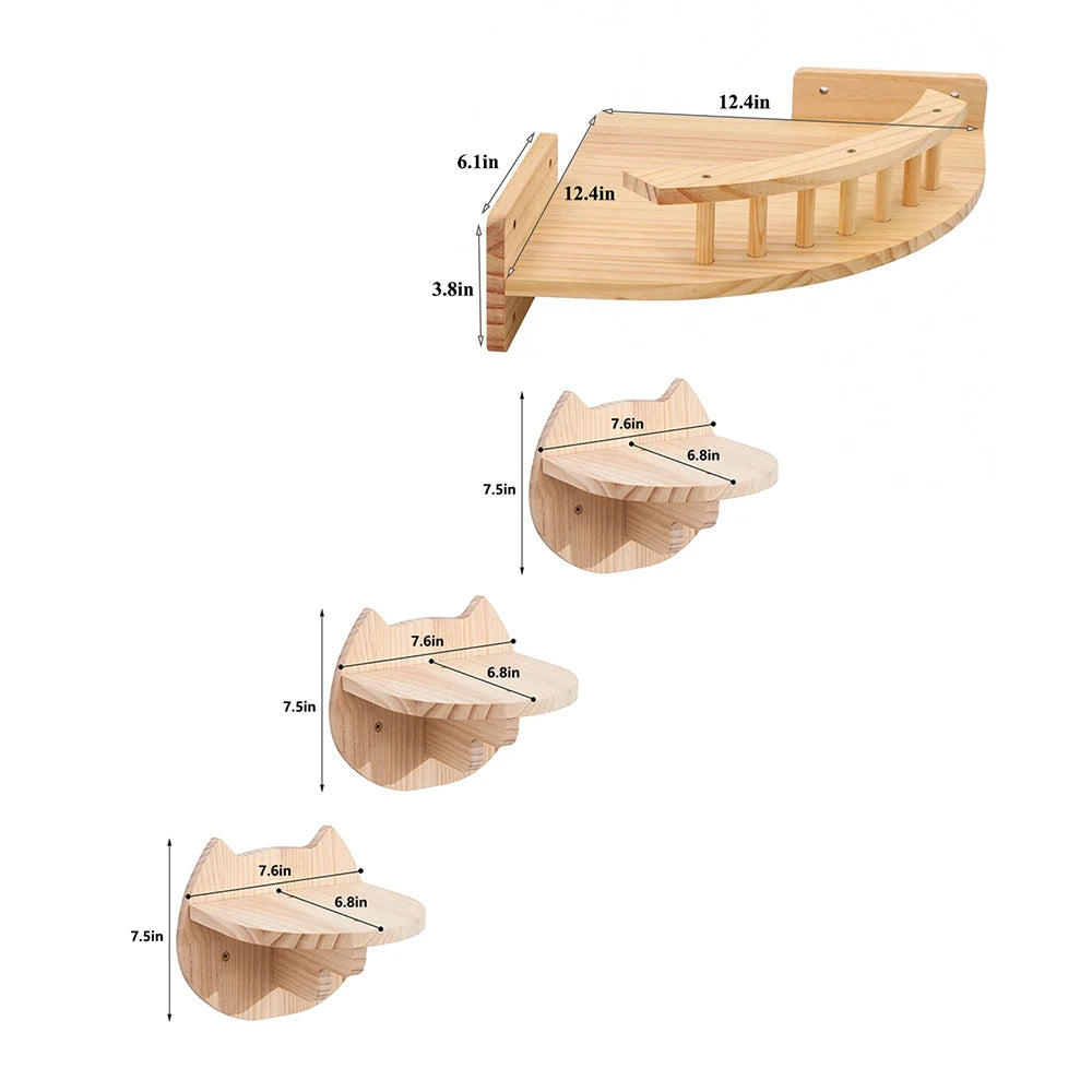 Hamaca esquinera con escalones para gatos, mueble montado en la pared, estante de escalada para gatos de interior, cama colgante de madera, 3/4 piezas