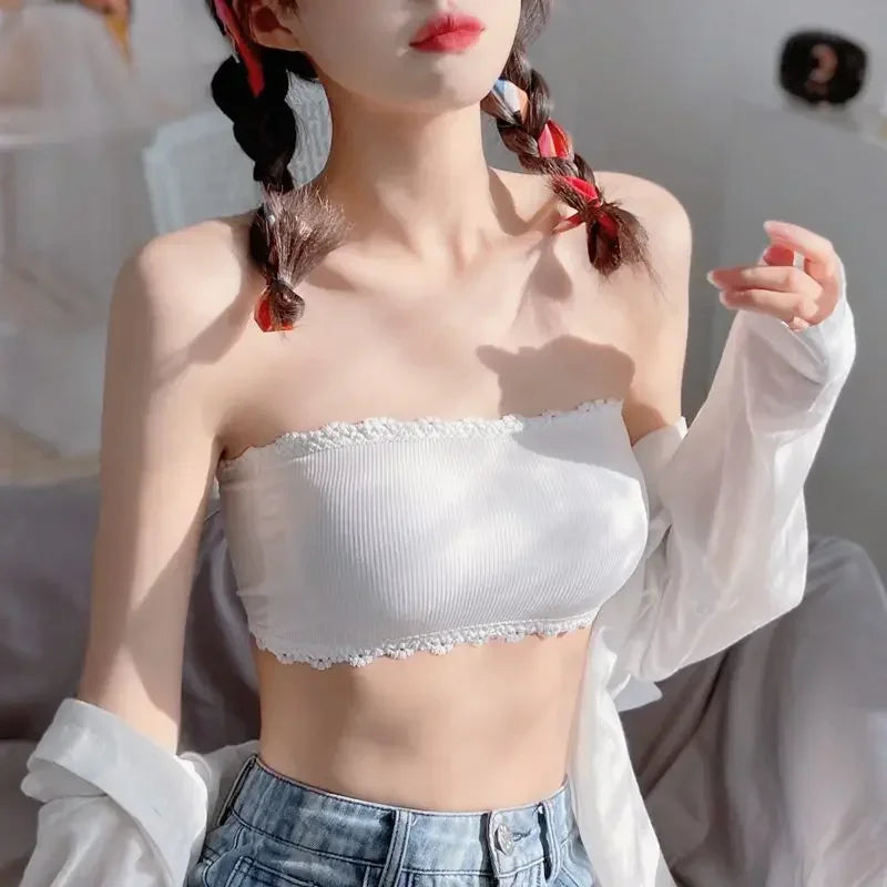 Sujetadores sin tirantes de verano para mujer, Tops sexis de encaje en la espalda para el pecho, ropa interior transpirable sin costuras, sujetador Invisible sólido para envolver el pecho