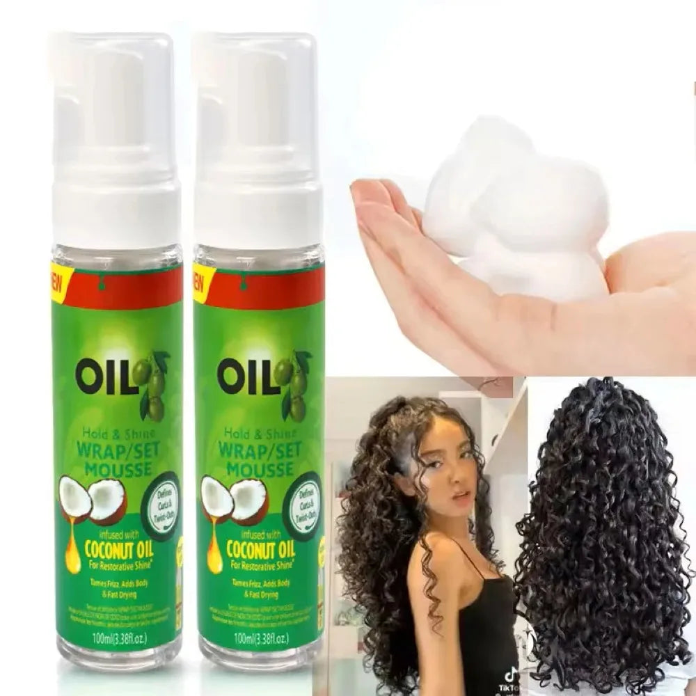 Mousse para cabello rizado (100ml) para pelucas, mousse de fijación fuerte con aceite de oliva, mousse para peinar el cabello, mousse antifrizz para peinar el cabello de las mujeres