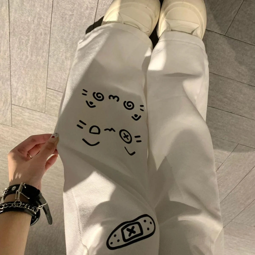 Pantalones largos japoneses Kawaii para mujer, pantalones informales con patrón de gato de dibujos animados Y2K, pantalones deportivos de otoño con subcultura Harajuku dulce
