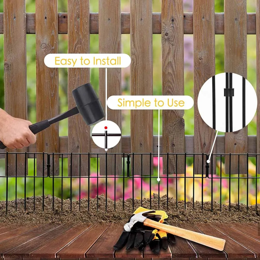 Paquete de 10 valla de barrera para animales, valla de jardín de metal resistente a la oxidación de acero recubierto de negro, valla para perros y conejos para uso en exteriores