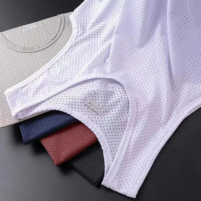 Camisetas sin mangas de malla de seda helada para hombre, camiseta sin mangas transparente para culturismo, chaleco de Fitness, camisetas musculosas de malla para hombre, 1 ud.