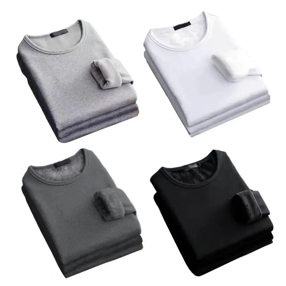 Camisetas cálidas de terciopelo grueso para hombre, ropa interior térmica de manga larga para hombre, camiseta de moda con cuello redondo para invierno
