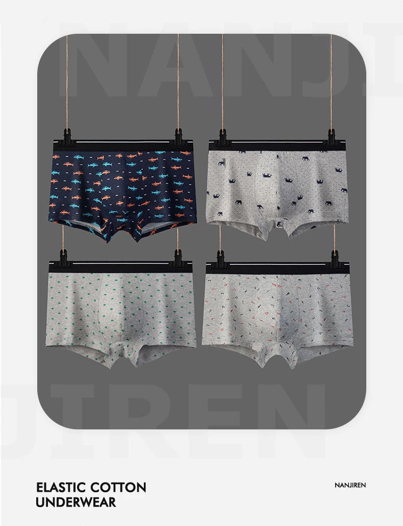 Calzoncillos de algodón para hombre, ropa interior Sexy, transpirable, de marca, 4 piezas