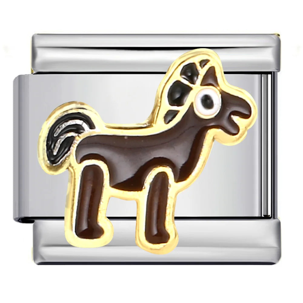 Moda Y2k lindo Kawaii Animal gato perro ballena Panda italiano encanto enlace ajuste 9mm pulsera de acero inoxidable DIY hacer cuentas de joyería