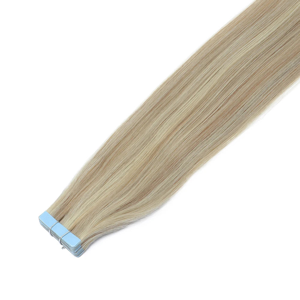 MRSHAIR cinta en extensiones de cabello cabello humano Rubio cinta sin costuras extensiones de cabello 4x0,8 cm trama de piel cinta de PU en el cabello 20 piezas 12 "-24"
