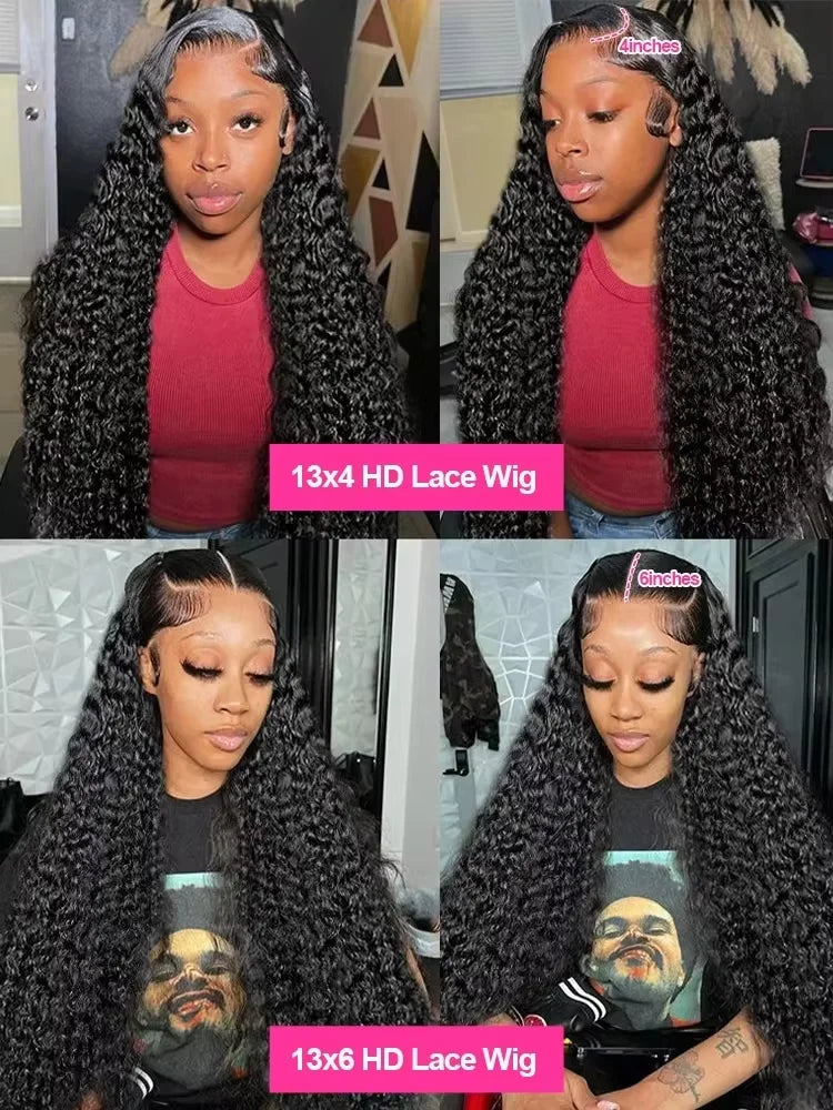 Peluca frontal de encaje HD 13x6 con densidad del 250%, cabello humano virgen rizado de onda profunda, pre-arrancada, con ondas de agua, para mujeres negras, brasileña